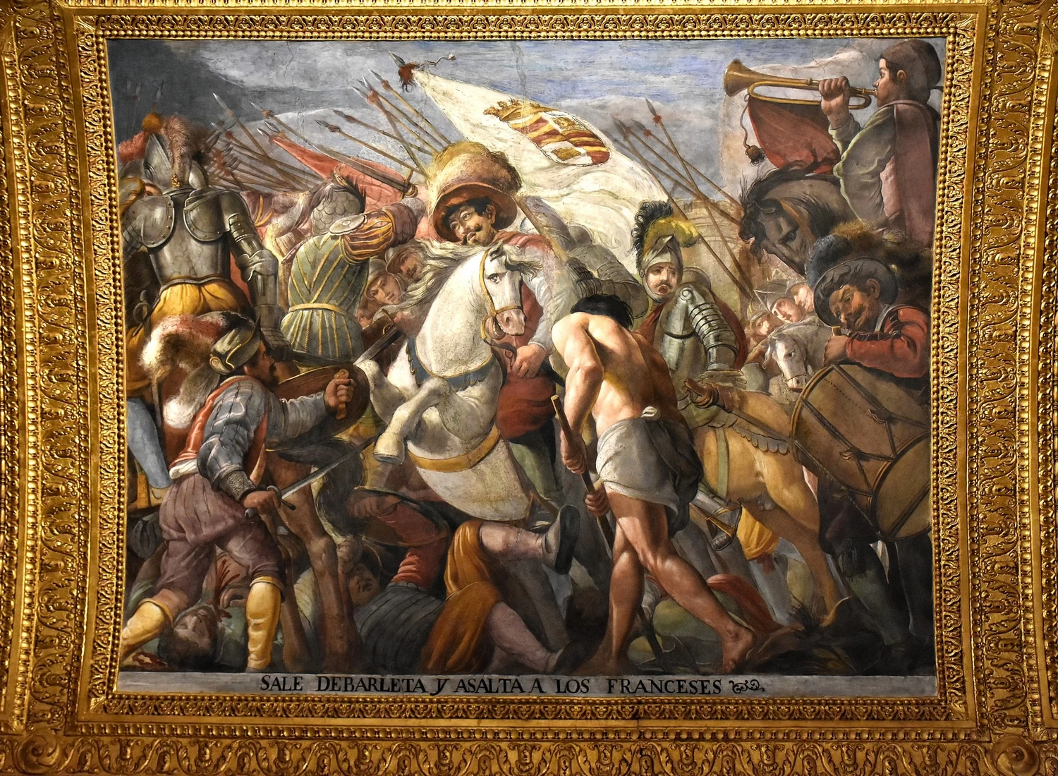 Giovanni Battista Caracciolo - Consalvo de Cordova esce da Barletta e assalta i francesi, Palazzo Reale di Napoli